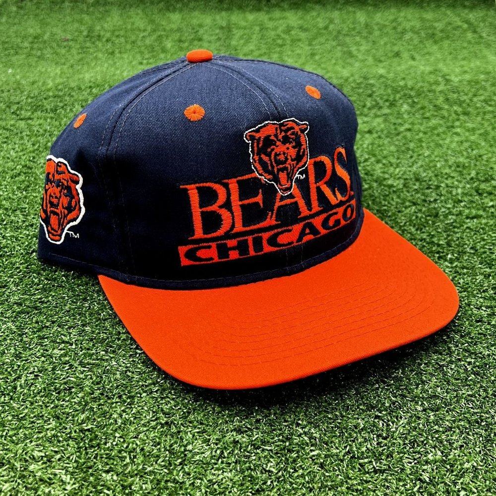 VINTAGE CHICAGO BEARS #1 APPAREL BRAND NFL SNAPBACK HAT CAP BIG LOGO ALL OVER